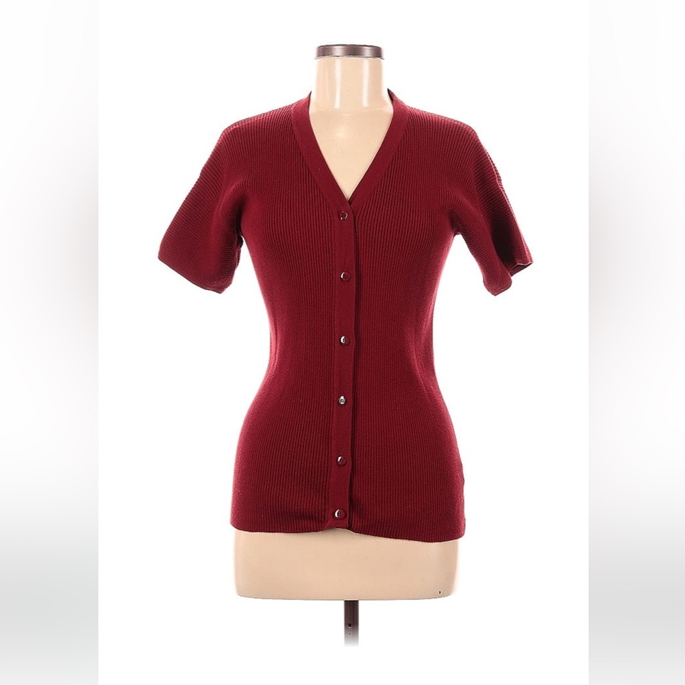Short Sleeve Burgundy Cardigan 100% Cotton